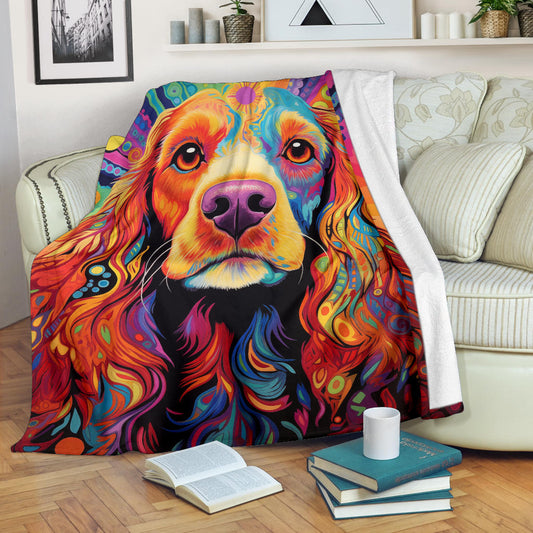 Cocker Spaniel Blanket, Cocker Spaniel Trippy Psychedelics Blanket, Cocker Spaniel Gifts, Cocker Spaniel Throw Blanket