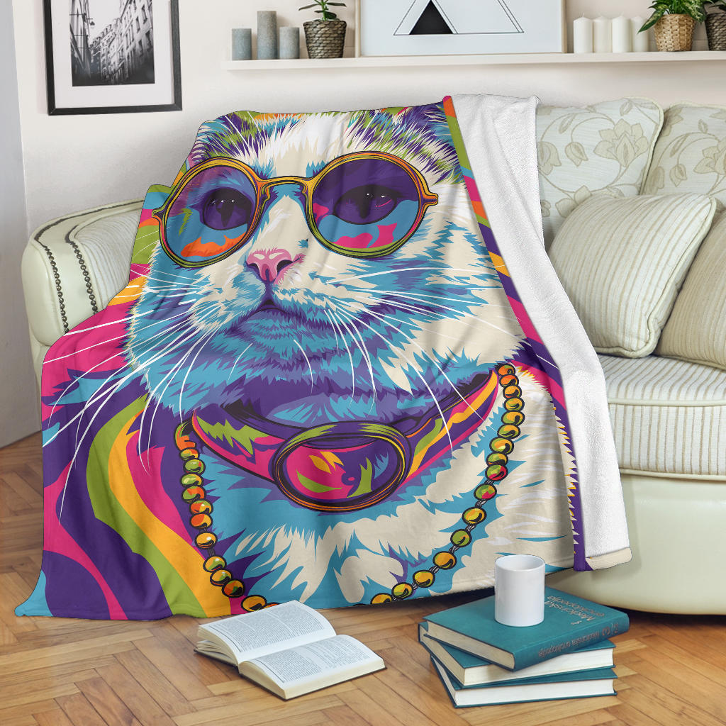 American Curl cat Blanket, Trippy Psychedelics American Curl cat Fleece Blanket, American Curl cat Throw Blanket, American Curl cat Gifts