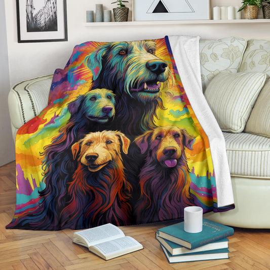 Irish Wolfhound Blanket, Trippy Psychedelics Irish Wolfhound Fleece Blanket, Irish Wolfhound Throw Blanket, Irish Wolfhound Gifts