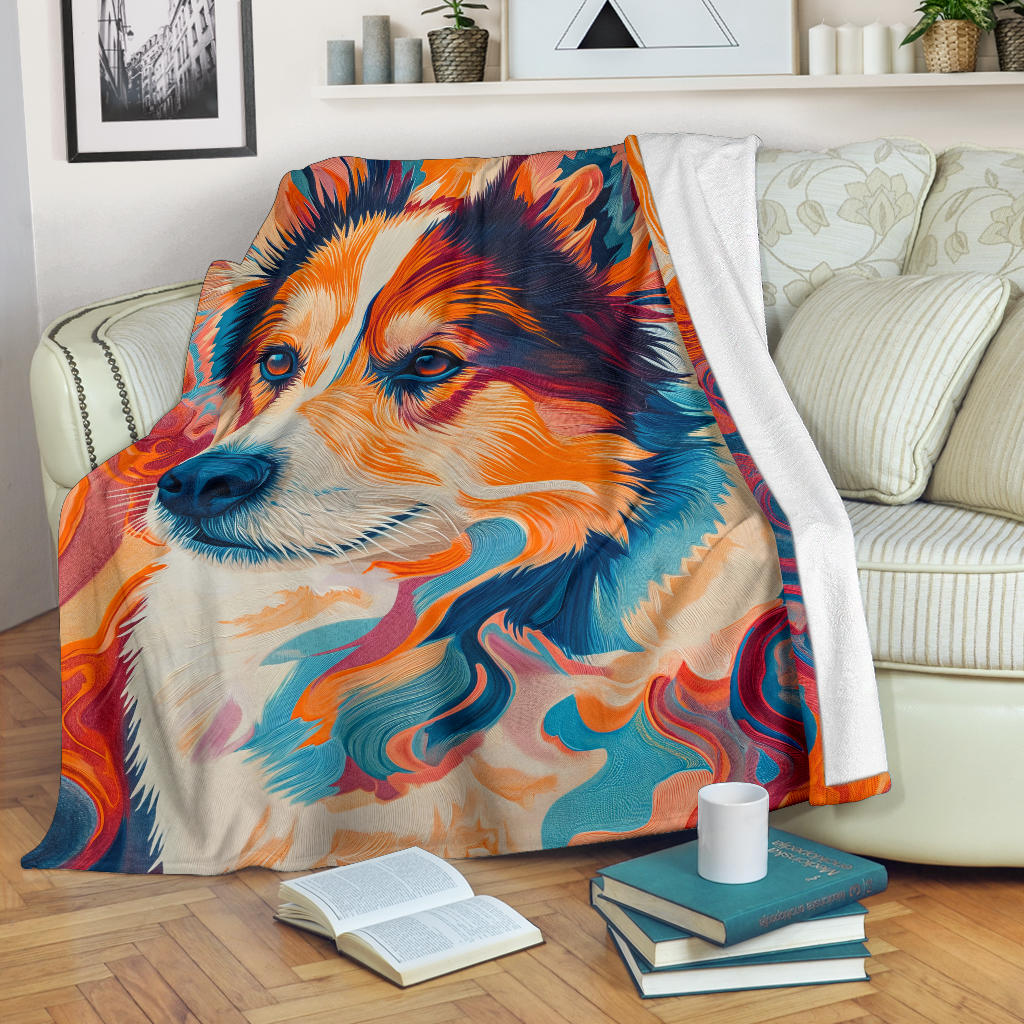 Icelandic Sheepdog Blanket, Trippy Psychedelics Icelandic Sheepdog Fleece Blanket, Icelandic Sheepdog Throw Blanket, Icelandic Sheepdog Gifts