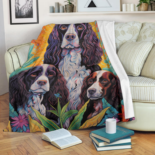 English Springer Spaniel Blanket, Trippy Psychedelics English Springer Spaniel Fleece Blanket, English Springer Spaniel Throw Blanket, English Springer Spaniel Gifts