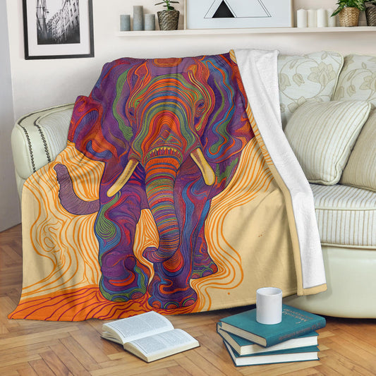 Elephant Blanket, Trippy Psychedelics Elephant Fleece Blanket, Elephant Throw Blanket, Elephant Gifts