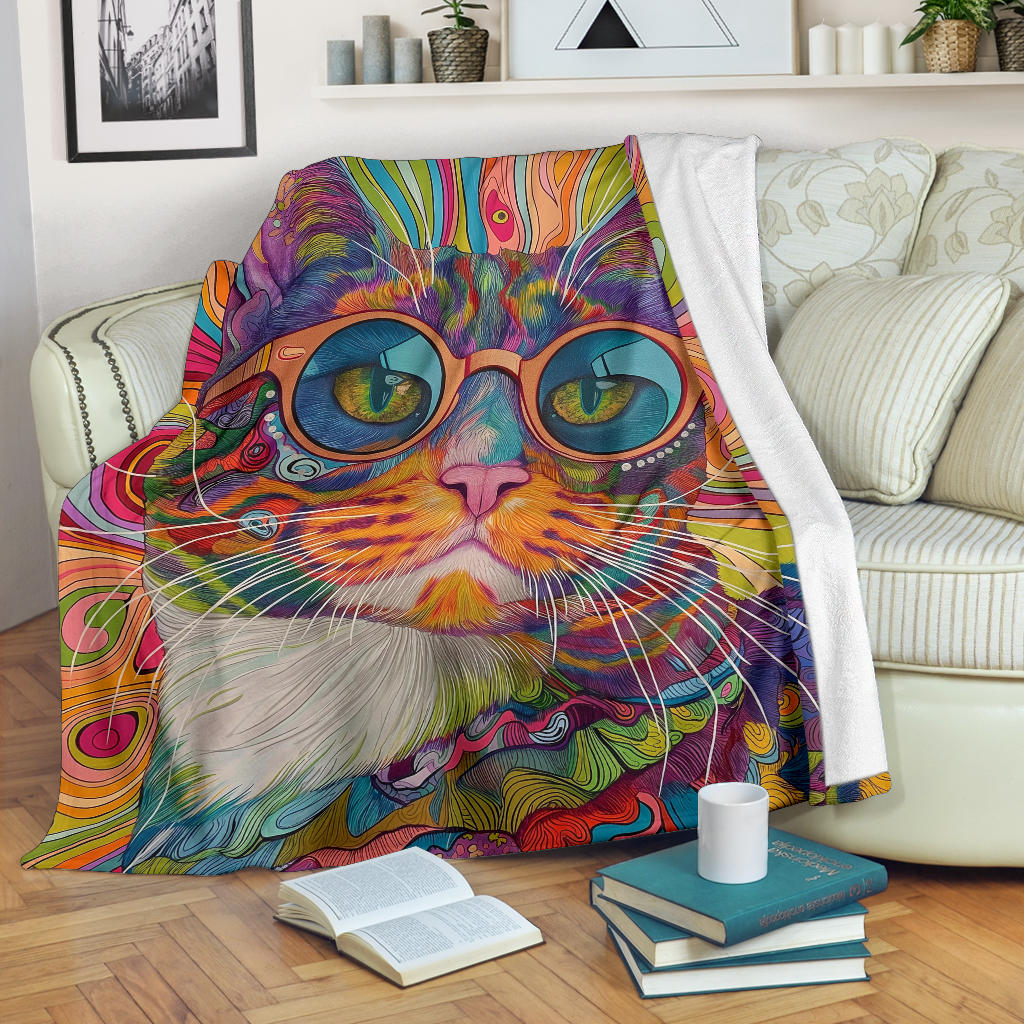 American Wirehair cat Blanket, Trippy Psychedelics American Wirehair cat Fleece Blanket, American Wirehair cat Throw Blanket, American Wirehair cat Gifts