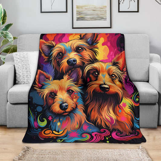 Australian Terrier Blanket, Trippy Psychedelics Australian Terrier Fleece Blanket, Australian Terrier Throw Blanket, Australian Terrier Gifts