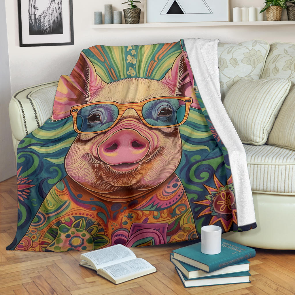 Pig Blanket, Trippy Psychedelics Pig Fleece Blanket, Pig Throw Blanket, Pig Gifts