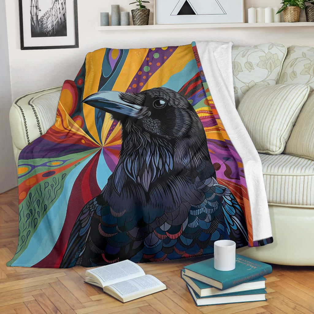 Crow bird Blanket, Trippy Psychedelics Crow bird Fleece Blanket, Crow bird Throw Blanket, Crow bird Gifts