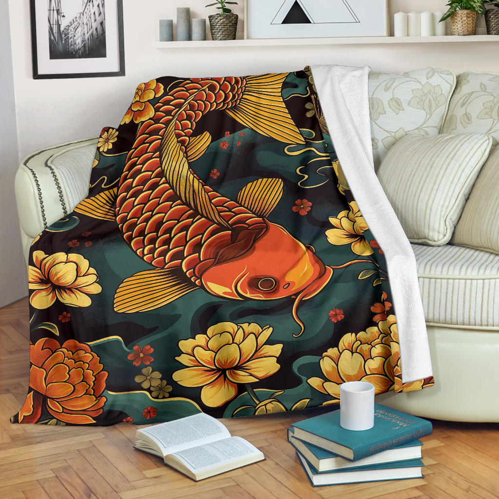 Carp Blanket, Trippy Psychedelics Carp Fleece Blanket, Carp Throw Blanket, Carp Gifts