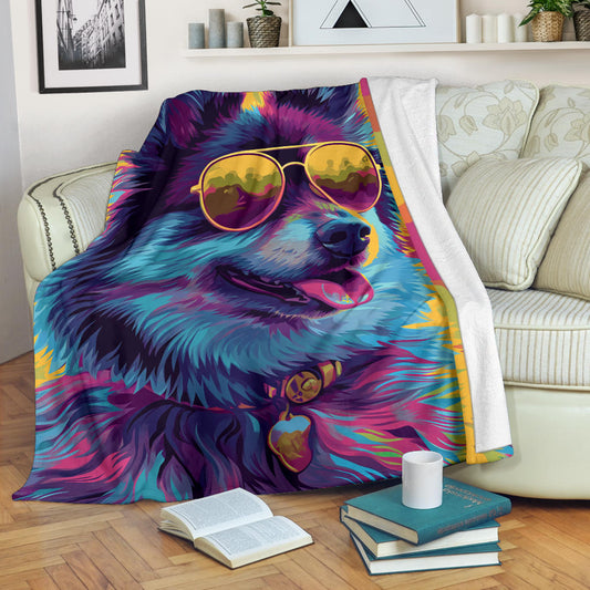 Keeshond Dog Blanket, Trippy Psychedelics Keeshond Dog Fleece Blanket, Keeshond Dog Throw Blanket, Keeshond Dog Gifts