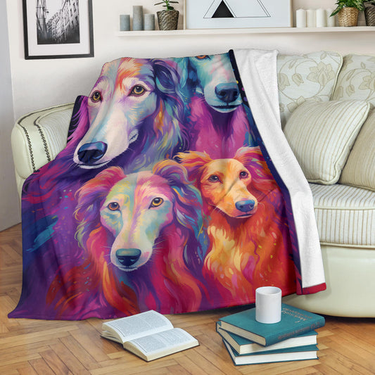 Borzoi Blanket, Trippy Psychedelics Borzoi Fleece Blanket, Borzoi Throw Blanket, Borzoi Gifts