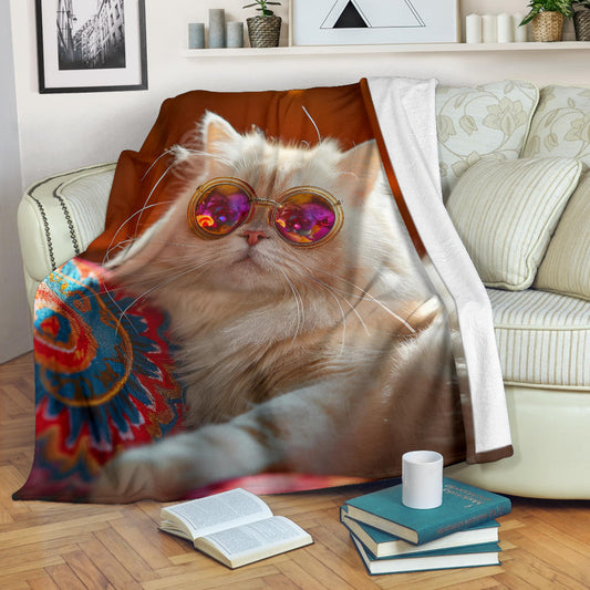 Persian Cat Blanket, Trippy Psychedelics Persian Cat Fleece Blanket, Persian Cat Throw Blanket, Persian Cat Gifts