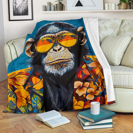 Monkey Blanket, Trippy Psychedelics Monkey Fleece Blanket, Monkey Throw Blanket, Monkey Gifts