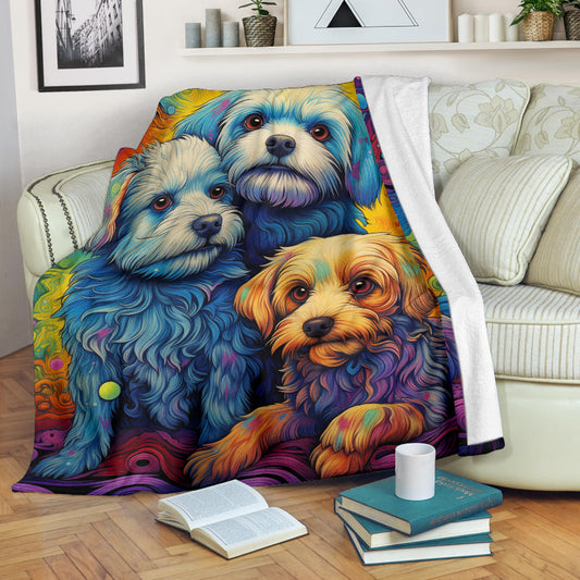 Dandie Dinmont Terrier  Blanket, Trippy Psychedelics Dandie Dinmont Terrier Fleece Blanket, Dandie Dinmont Terrier Throw Blanket, Dandie Dinmont Terrier Gifts