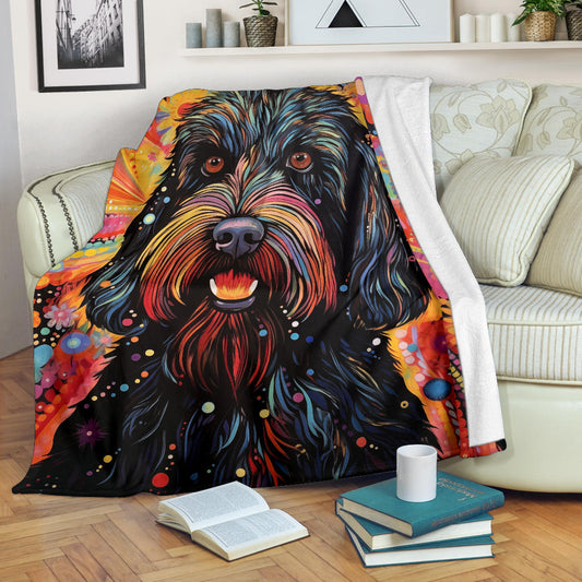 Black Russian Terrier Blanket, Trippy Psychedelics Black Russian Terrier Fleece Blanket, Black Russian Terrier Throw Blanket, Black Russian Terrier Gifts