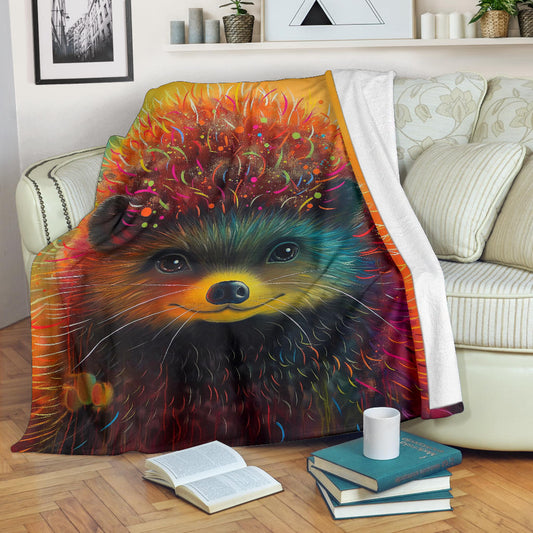 Hedgehog Blanket, Trippy Psychedelics Hedgehog Fleece Blanket, Hedgehog Throw Blanket, Hedgehog Gifts