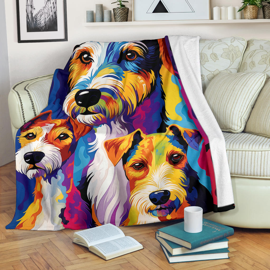 Fox Terrier Blanket, Trippy Psychedelics Fox Terrier Fleece Blanket, Fox Terrier Throw Blanket, Fox Terrier Gifts