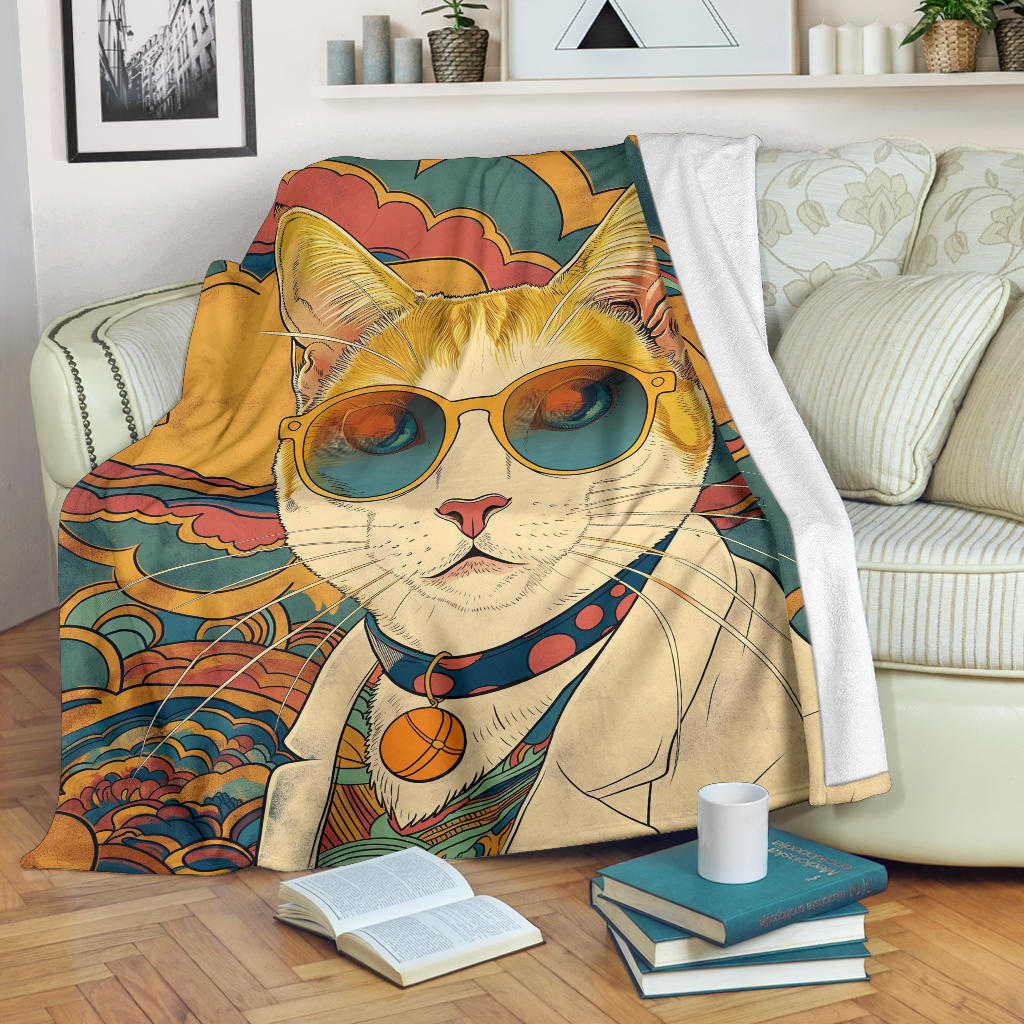 Japanese Bobtail cat Blanket, Trippy Psychedelics Japanese Bobtail cat Fleece Blanket, Japanese Bobtail cat Throw Blanket, Japanese Bobtail cat Gifts