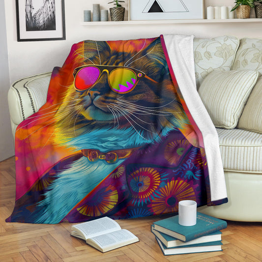 Norwegian Forest Cat Blanket, Trippy Psychedelics Norwegian Forest Cat Fleece Blanket, Norwegian Forest Cat Throw Blanket, Norwegian Forest Cat Gifts