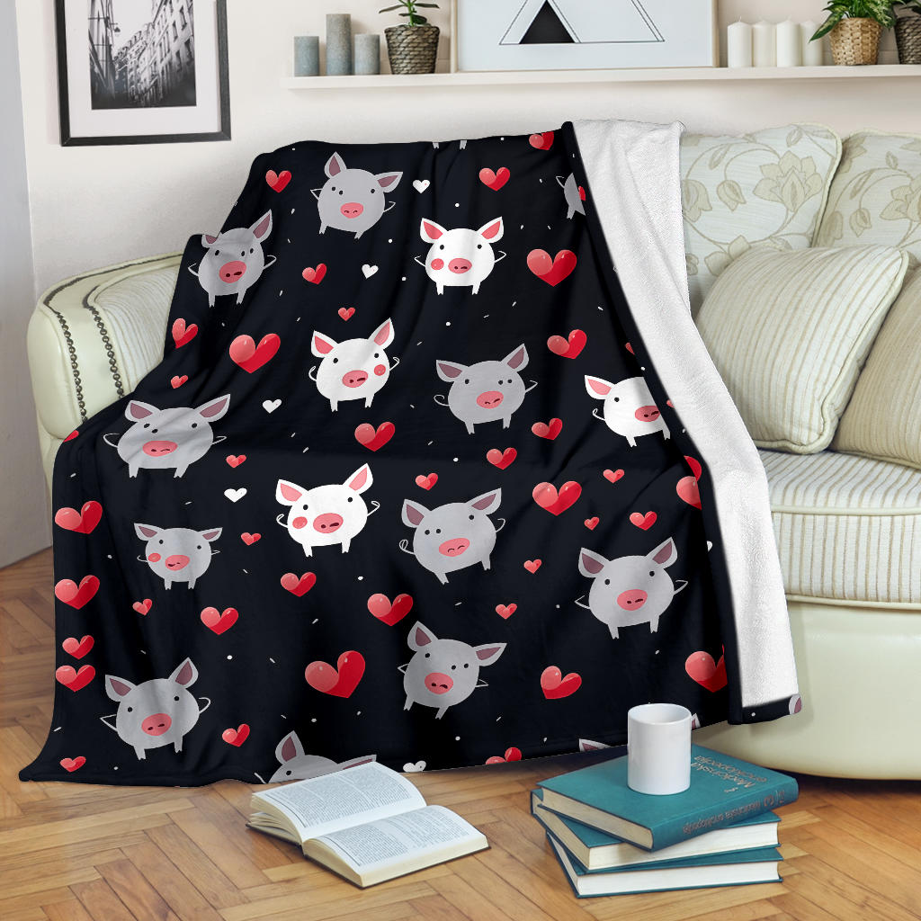 Pig Hearts Blanket, Pig Fleece Blanket, Pig Throw Blanket, Pig Gifts