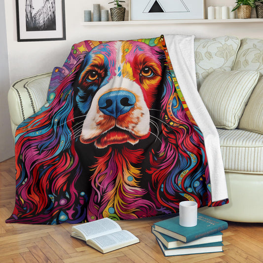 English Springer Spaniel Blanket, Trippy Psychedelics English Springer Spaniel Fleece Blanket, English Springer Spaniel Throw Blanket, English Springer Spaniel Gifts