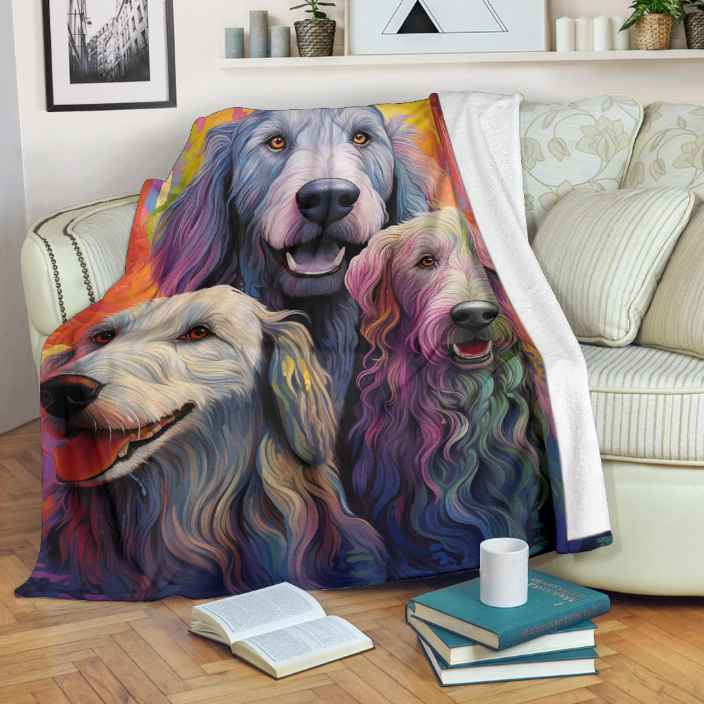 Irish Wolfhound Blanket, Trippy Psychedelics Irish Wolfhound Fleece Blanket, Irish Wolfhound Throw Blanket, Irish Wolfhound Gifts