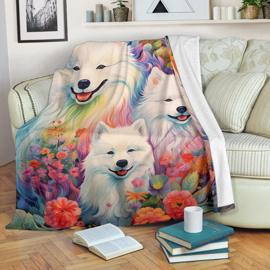 Samoyed Blanket, Trippy Psychedelics Samoyed Fleece Blanket, Samoyed Throw Blanket, Samoyed Gifts