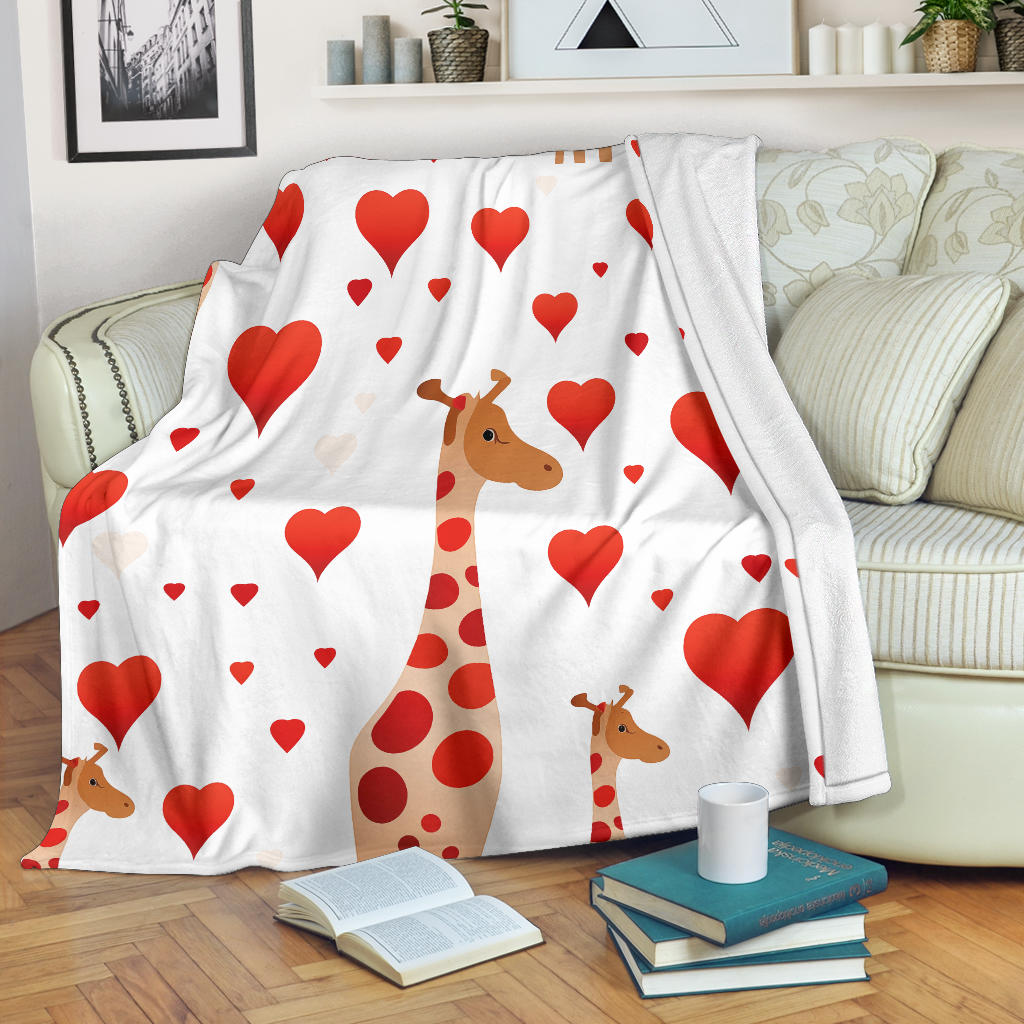 Giraffe Hearts Blanket, Giraffe Throw Blanket, Giraffe Fleece Blanket, Giraffe Gift