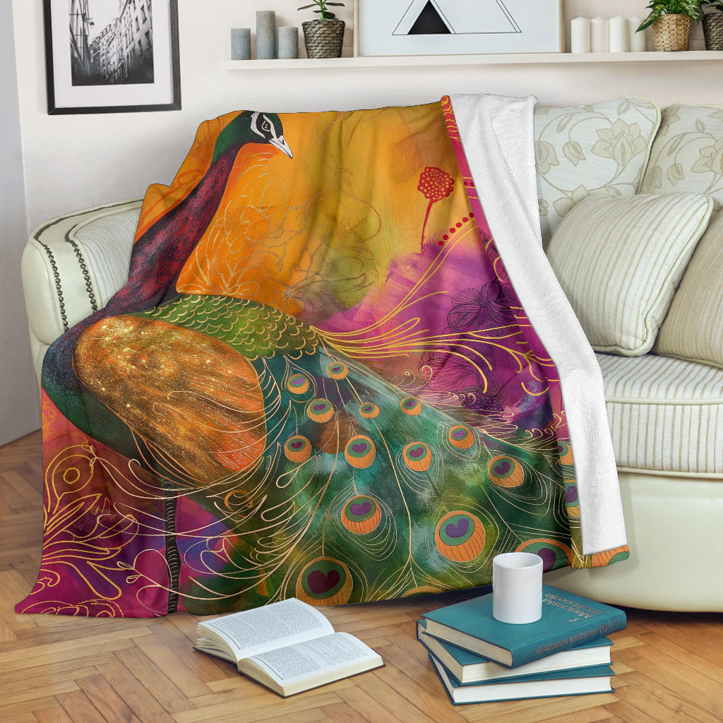 Peacock Blanket, Trippy Psychedelics Peacock Fleece Blanket, Peacock Throw Blanket, Peacock Gifts