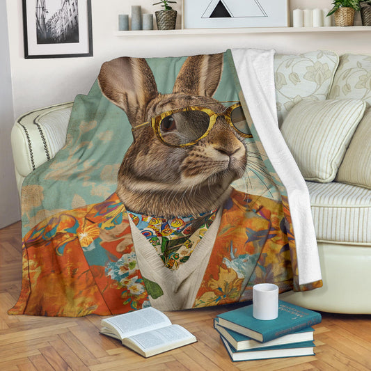 Rabbit Blanket, Trippy Psychedelics Rabbit Fleece Blanket, Rabbit Throw Blanket, Rabbit Gifts