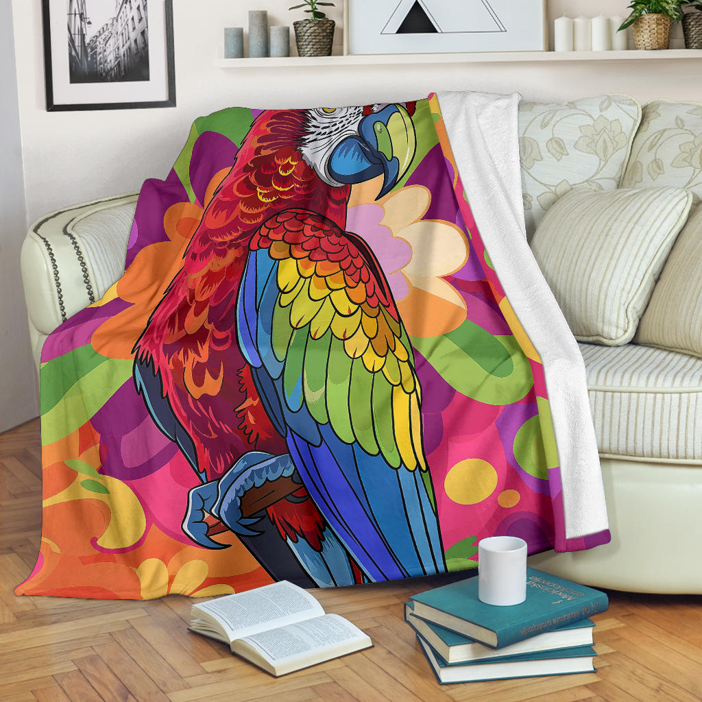 Parrot Blanket, Trippy Psychedelics Parrot Fleece Blanket, Parrot Throw Blanket, Parrot Gifts