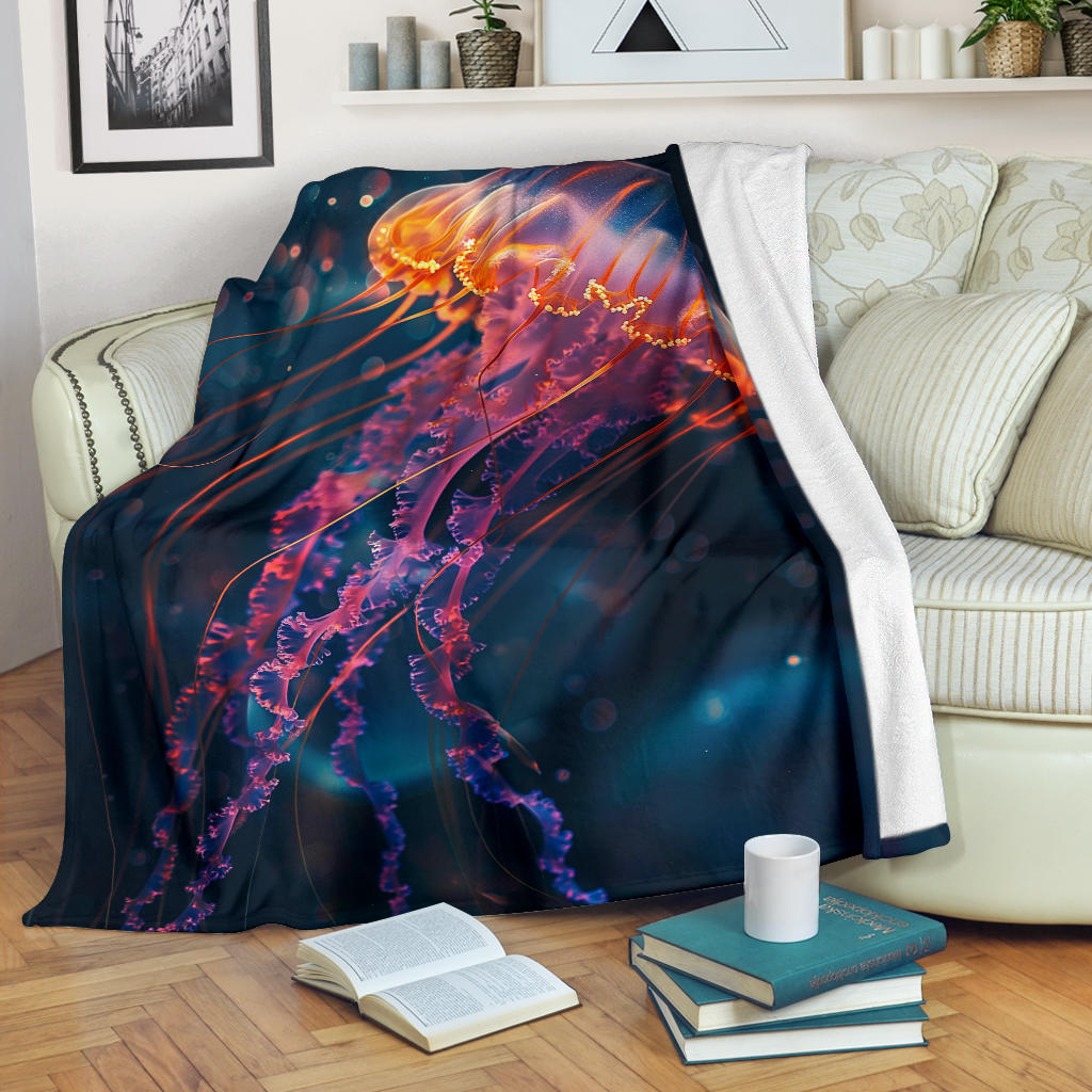 Jellyfish Blanket, Trippy Psychedelics Jellyfish Fleece Blanket, Jellyfish Throw Blanket, Jellyfish Gifts