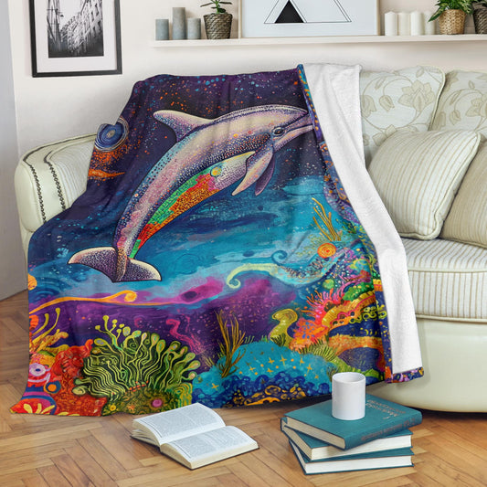 Dolphin Blanket, Trippy Psychedelics Dolphin Fleece Blanket, Dolphin Throw Blanket, Dolphin Gifts