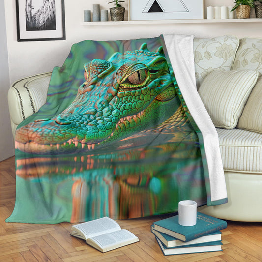 Crocodile Blanket, Trippy Psychedelics Crocodile Fleece Blanket, Crocodile Throw Blanket, Crocodile Gifts