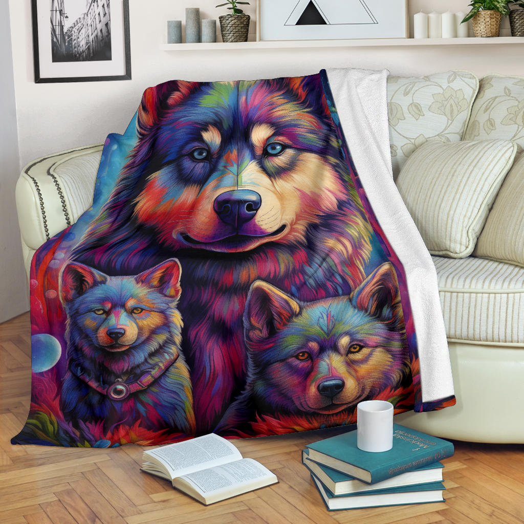 Norwegian Elkhound Blanket, Trippy Psychedelics Norwegian Elkhound Fleece Blanket, Norwegian Elkhound Throw Blanket, Norwegian Elkhound Gifts