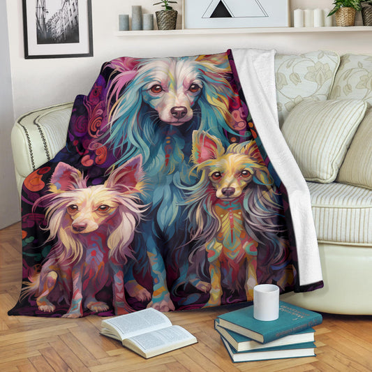 Chinese Crested Blanket, Trippy Psychedelics Chinese Crested Fleece Blanket, Chinese Crested Throw Blanket, Chinese Crested Gifts