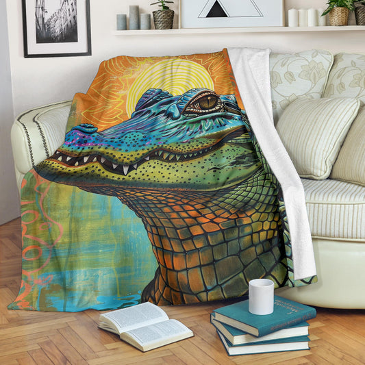 Alligator Blanket, Trippy Psychedelics Alligator Fleece Blanket, Alligator Throw Blanket, Alligator Gifts