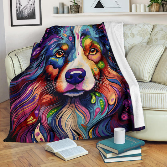 Australian Shepherd Blanket, Australian Shepherd Trippy Psychedelics Blanket, Australian Shepherd Gifts, Australian Shepherd Throw Blanket