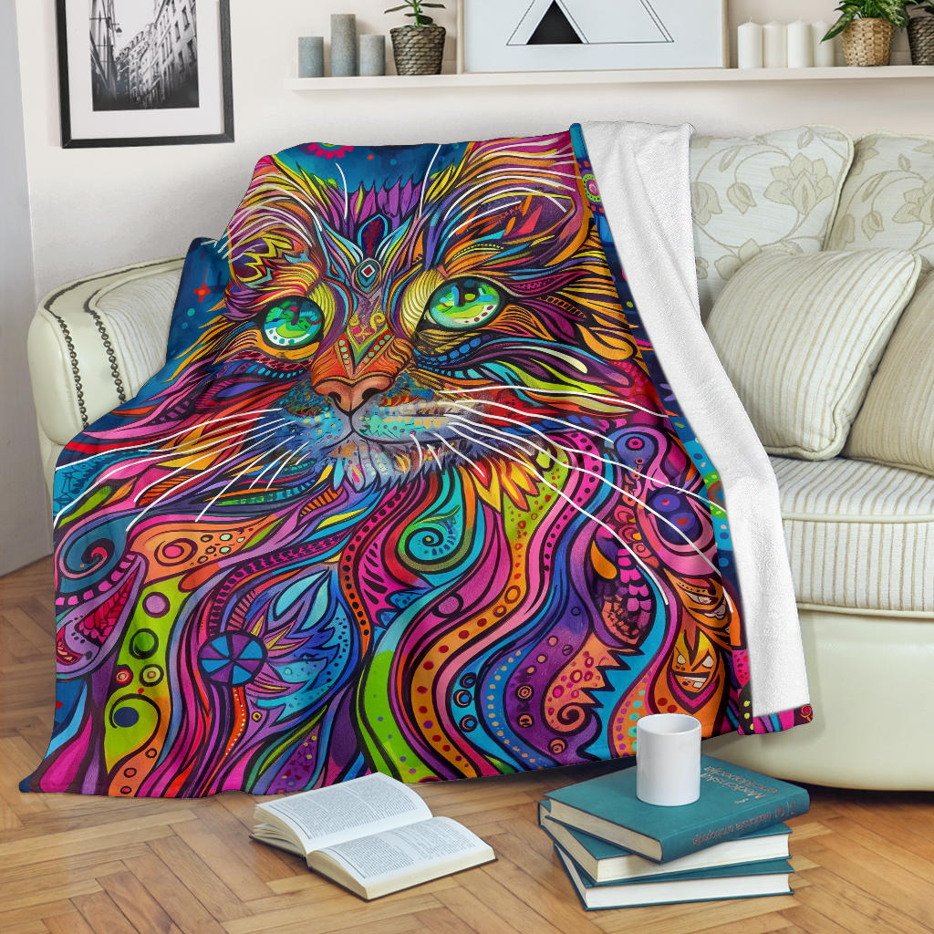 Maine Coon cat Blanket, Trippy Psychedelics Maine Coon cat Fleece Blanket, Maine Coon cat Throw Blanket, Maine Coon cat Gifts