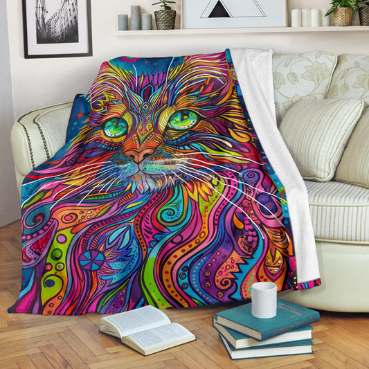 Maine Coon cat Blanket, Trippy Psychedelics Maine Coon cat Fleece Blanket, Maine Coon cat Throw Blanket, Maine Coon cat Gifts