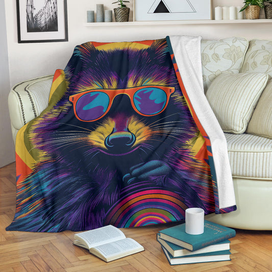 Raccoon Blanket, Trippy Psychedelics Raccoon Fleece Blanket, Raccoon Throw Blanket, Raccoon Gifts