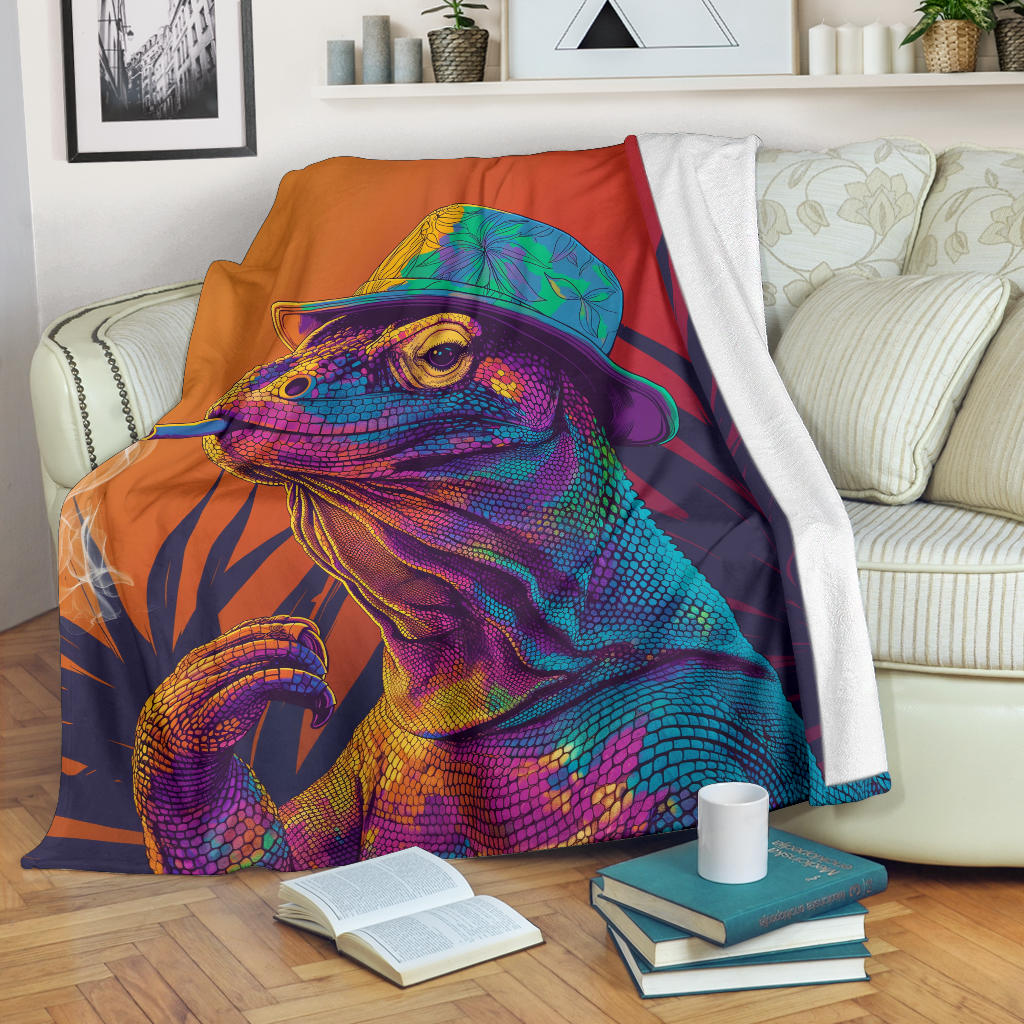 Komodo Dragon Blanket, Trippy Psychedelics Komodo Dragon Fleece Blanket, Komodo Dragon Throw Blanket, Komodo Dragon Gifts