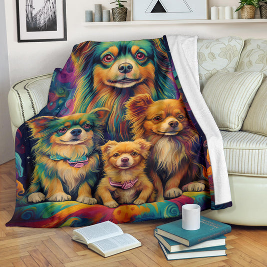 Tibetan Spaniel Blanket, Trippy Psychedelics Tibetan Spaniel Fleece Blanket, Tibetan Spaniel Throw Blanket, Tibetan Spaniel Gifts