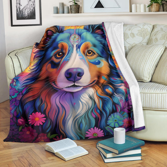 Australian Shepherd Blanket, Australian Shepherd Trippy Psychedelics Blanket, Australian Shepherd Gifts, Australian Shepherd Throw Blanket