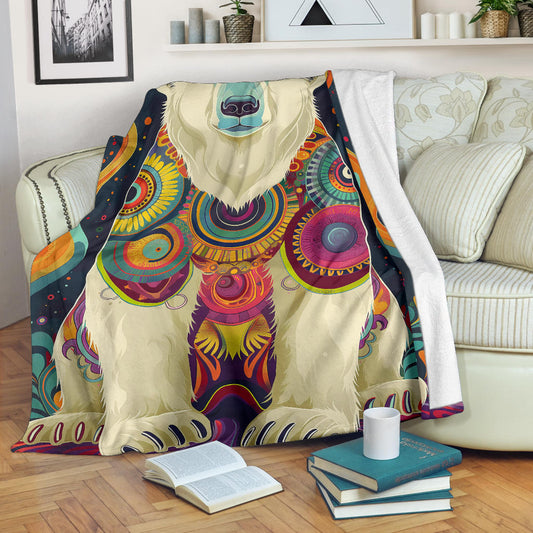 Polar Bear Blanket, Trippy Psychedelics Polar Bear Fleece Blanket, Polar Bear Throw Blanket, Polar Bear Gifts