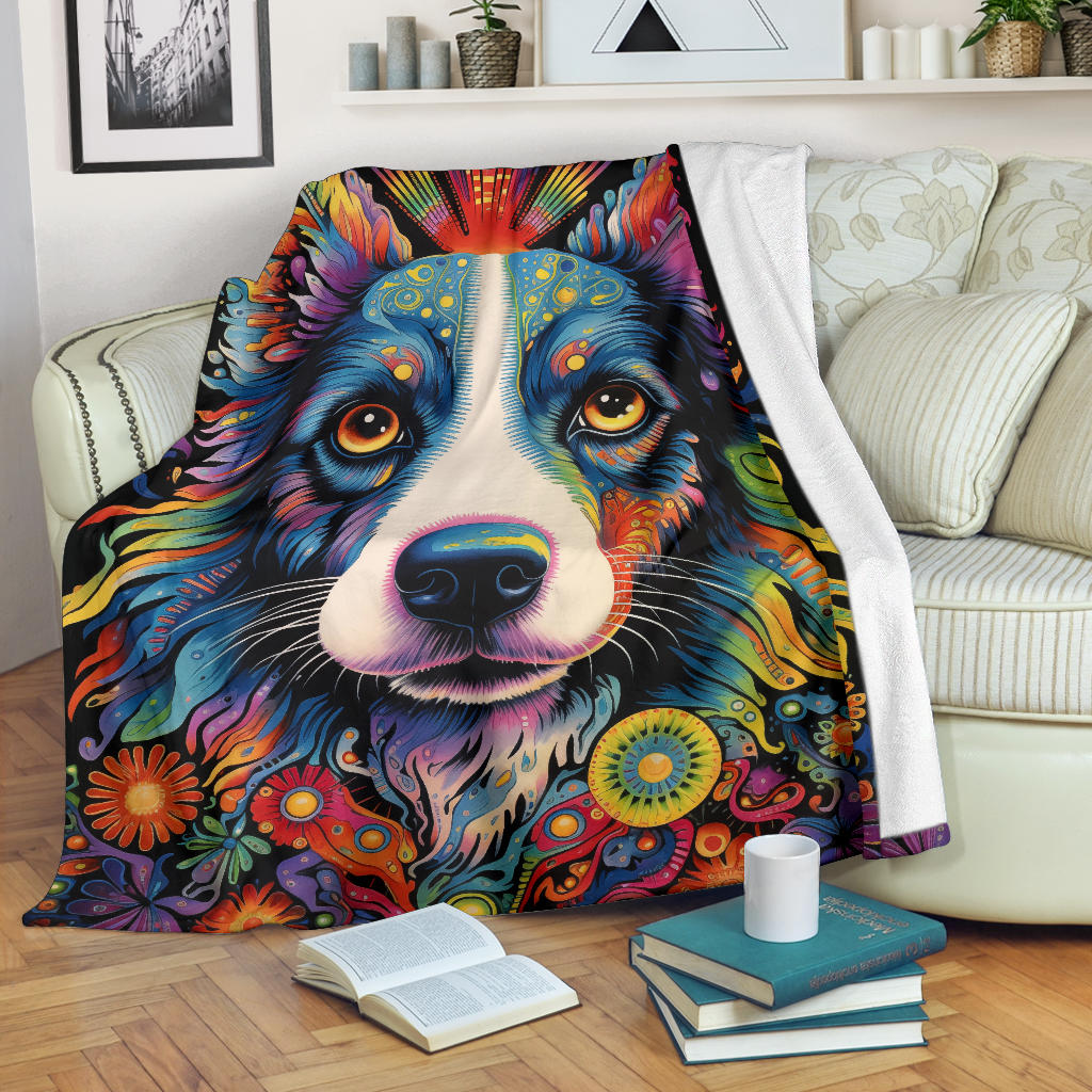 Border Collie Blanket, Border Collie Trippy Psychedelics Blanket, Border Collie Gifts, Border Collie Throw Blanket