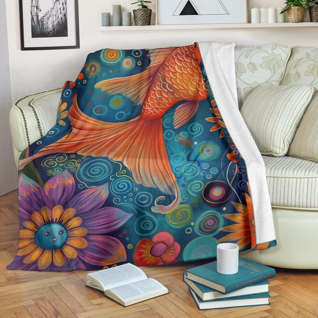 Goldfish Blanket, Trippy Psychedelics Goldfish Fleece Blanket, Goldfish Throw Blanket, Goldfish Gifts