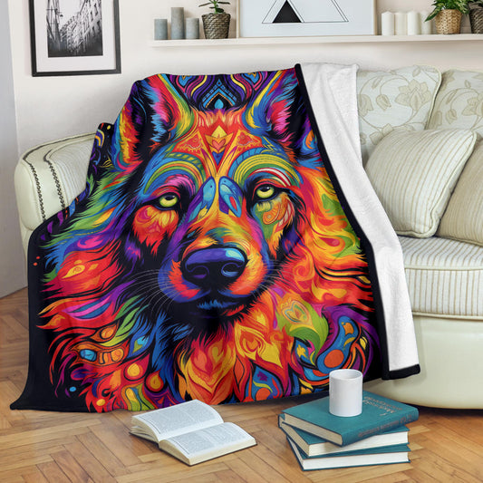 Trippy Psychedelics German Shepherd Blanket, German Shepherd Throw Blanket, German Shepherd Fleece Blanket, German Shepherd Gifts