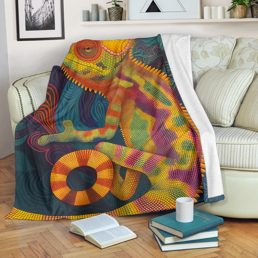 Chameleon Blanket, Trippy Psychedelics Chameleon Fleece Blanket, Chameleon Throw Blanket, Chameleon Gifts