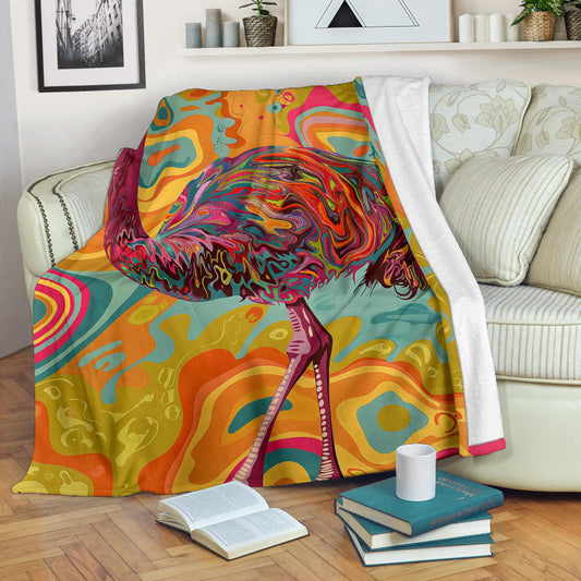 Ostrich Blanket, Trippy Psychedelics Ostrich Fleece Blanket, Ostrich Throw Blanket, Ostrich Gifts