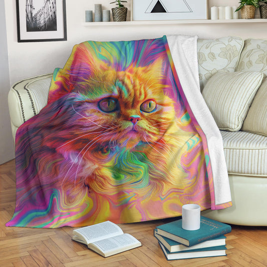 Persian Cat Blanket, Trippy Psychedelics Persian Cat Fleece Blanket, Persian Cat Throw Blanket, Persian Cat Gifts