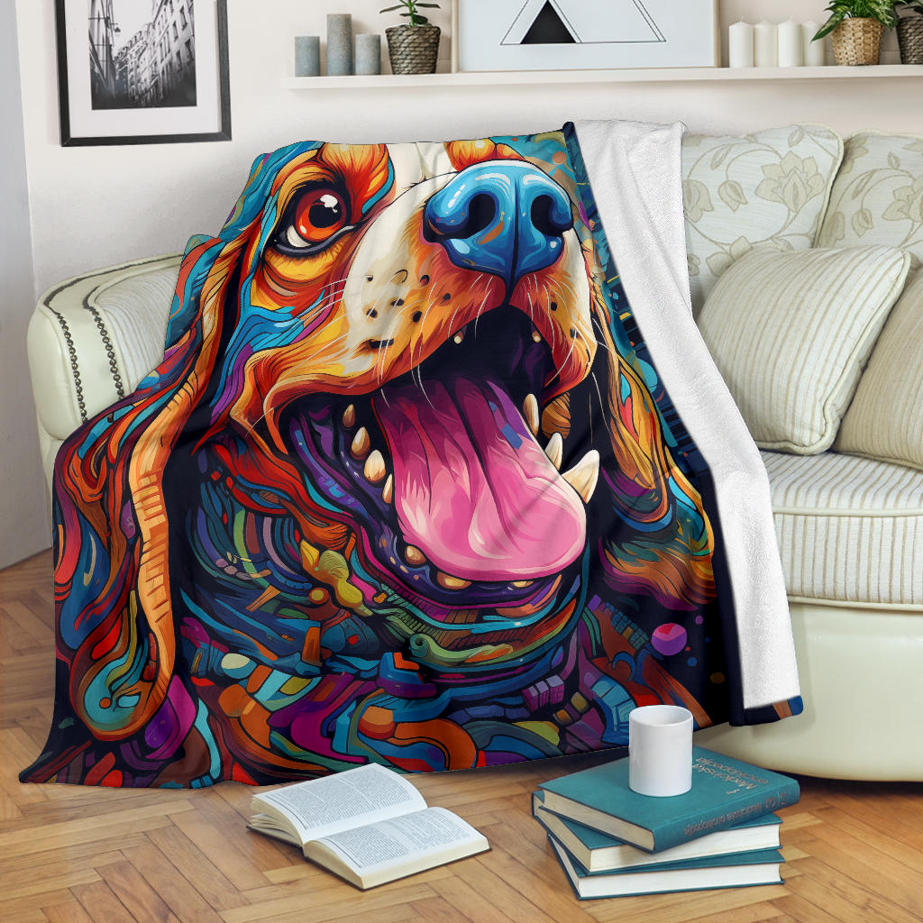 Trippy Psychedelics Beagle Dog, Beagle Dog Fleece Blanket, Beagle Dog Throw Blanket, Beagle Gifts